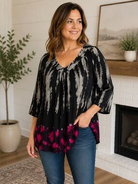 Papa Vancouver Tie Dye Tunic Women’s Plus Size XL Boho Flowy V Neck Oversized
